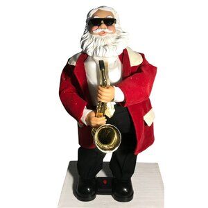 Animated Jazz Santa Claus Saxaphone Velvet Suit Jingle Bells 15" READ